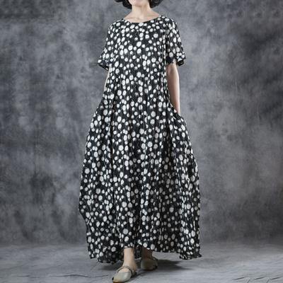 Style cotton clothes Women Korea Polka Dot Lacing O-Neck Maxi Dress - Omychic