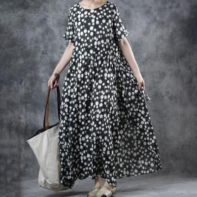 Style cotton clothes Women Korea Polka Dot Lacing O-Neck Maxi Dress - Omychic