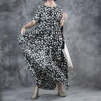 Style cotton clothes Women Korea Polka Dot Lacing O-Neck Maxi Dress - Omychic