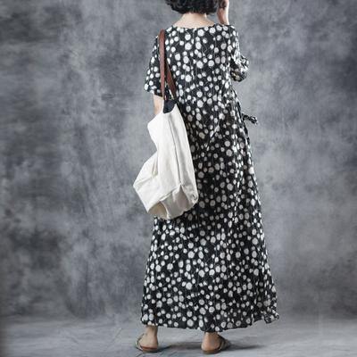 Style cotton clothes Women Korea Polka Dot Lacing O-Neck Maxi Dress - Omychic