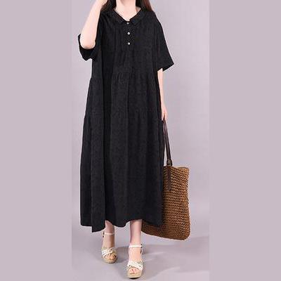 Style cotton clothes black prints Summer Fashion Short Sleeve Dress - Omychic