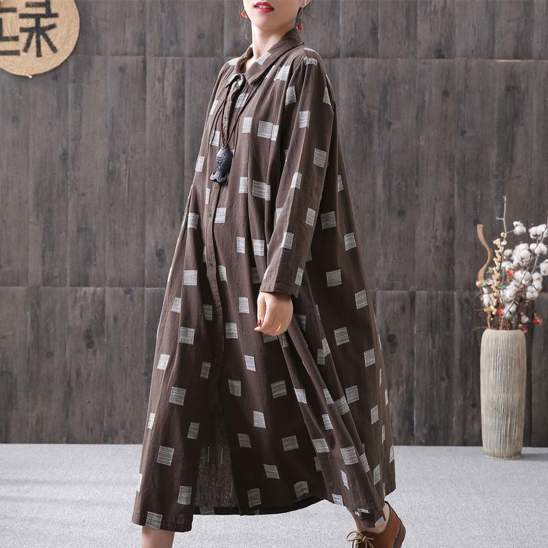 Style cotton linen quilting dresses Khaki Women Printing Vintage Loose Dress - Omychic