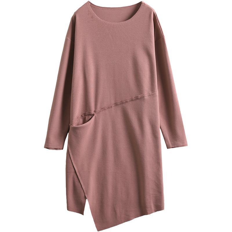 Style cotton quilting clothes Omychic Round Neck Solid Color Spring Cotton Dress - Omychic