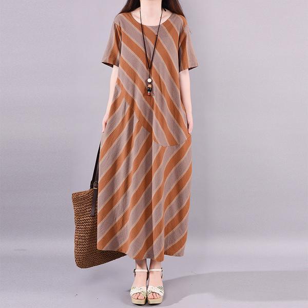 Style cotton tunics for women Stripes Summer Loose Cotton Dress - Omychic