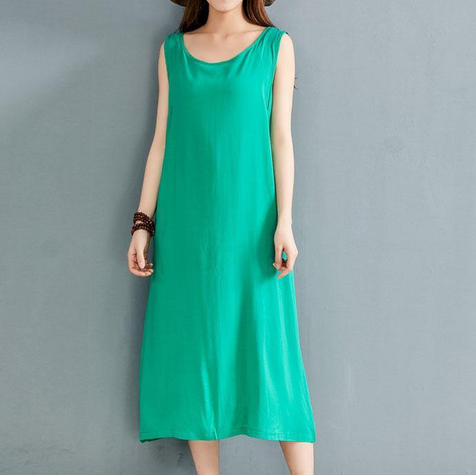 Style green linen dresses o neck sleeveless Plus Size Clothing summer Dresses - Omychic