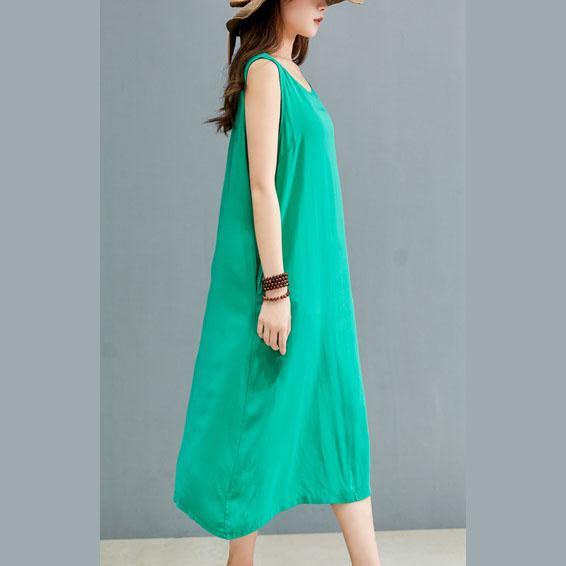 Style green linen dresses o neck sleeveless Plus Size Clothing summer Dresses - Omychic