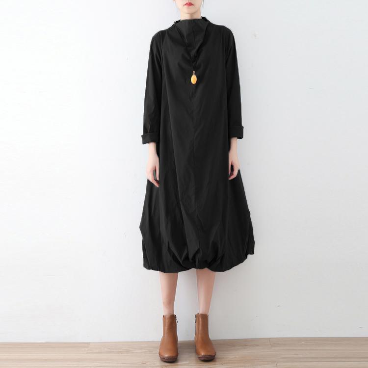 Style high collar Cotton clothes Inspiration black Dresses fall - Omychic