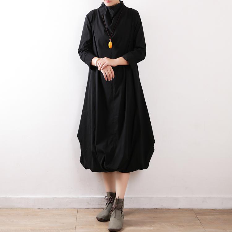 Style high collar Cotton clothes Inspiration black Dresses fall - Omychic
