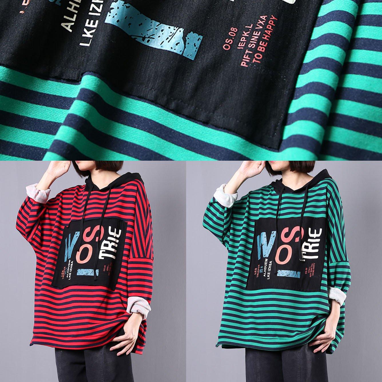 Style hooded cotton clothes For Women Sewing red striped blouses fall - Omychic