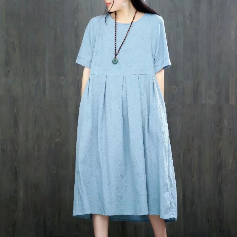 Style jacquard cotton dresses pattern blue Dresses summer - Omychic