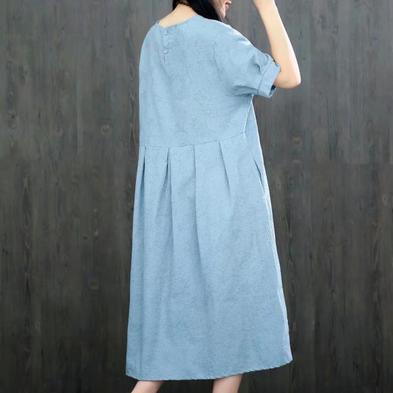 Style jacquard cotton dresses pattern blue Dresses summer - Omychic