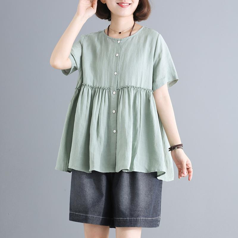 Style linen shirts Vintage Pleated Splicing Agaric Lace Casual T-Shirt - Omychic
