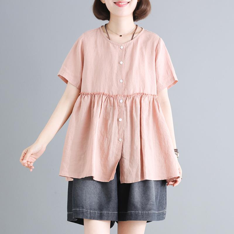 Style linen shirts Vintage Pleated Splicing Agaric Lace Casual T-Shirt - Omychic
