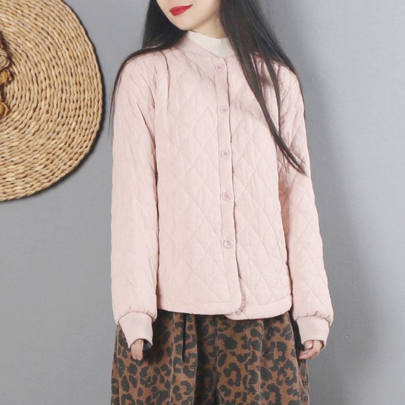 Style o neck Button Down thick linen winter Blouse pink short blouses - Omychic