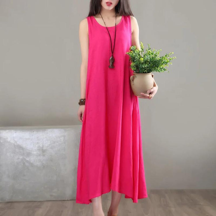 Style O Neck Cotton Clothes Runway Rose Maxi Dresses Sleeveless Summer ( Limited Stock) - Omychic