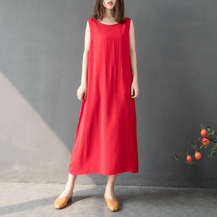 Style o neck cotton tunic dressNeckline red loose Dresses summer - Omychic