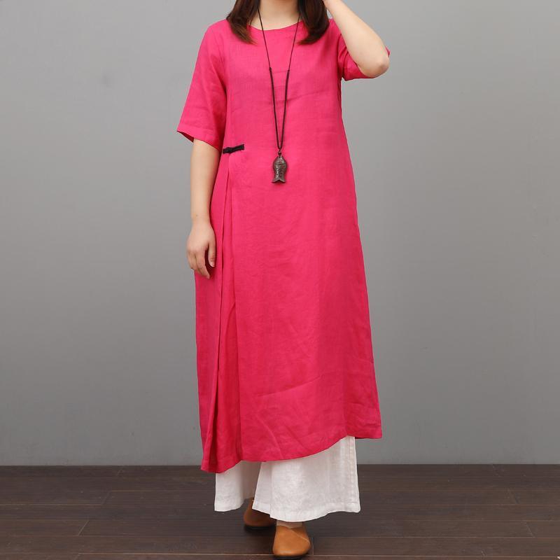 Style o neck linen Robes Work rose Dresses summer - Omychic