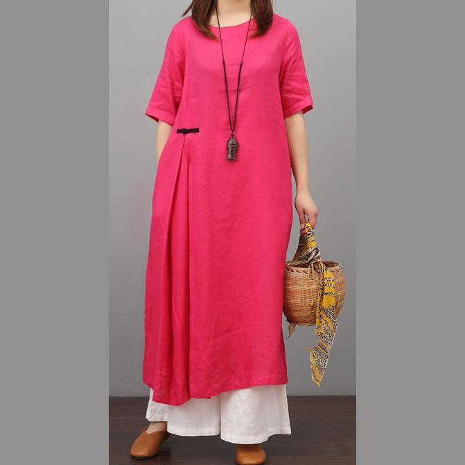 Style o neck linen Robes Work rose Dresses summer - Omychic