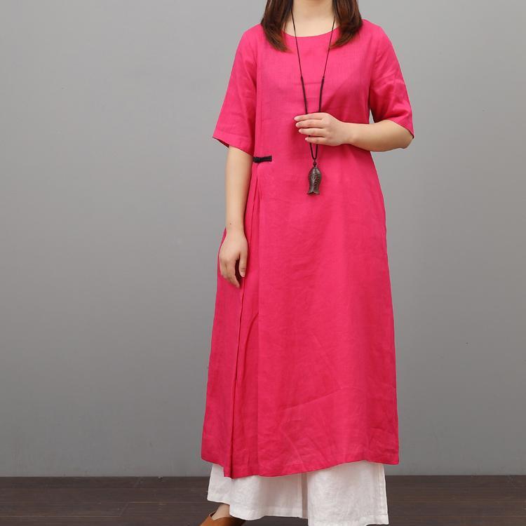 Style o neck linen Robes Work rose Dresses summer - Omychic