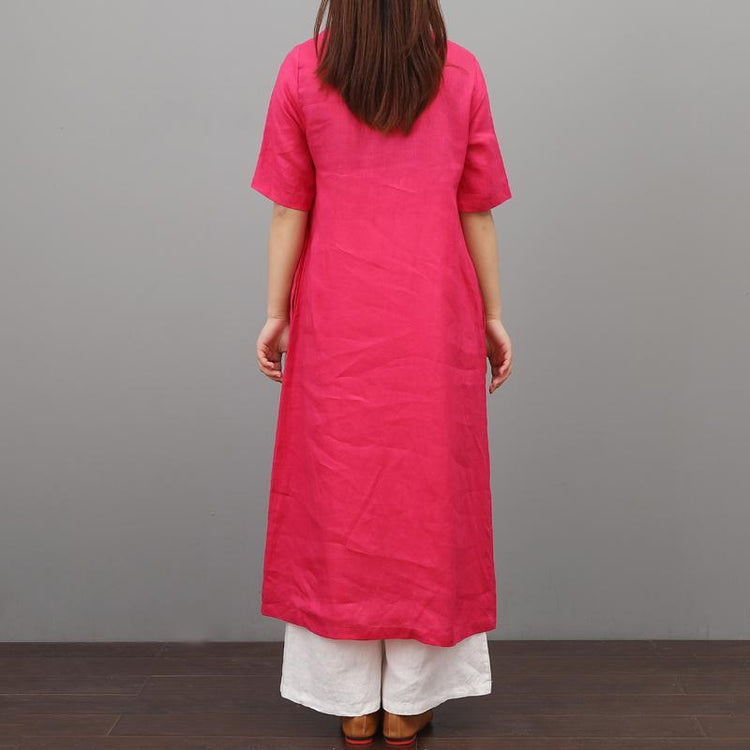 Style o neck linen Robes Work rose Dresses summer - Omychic