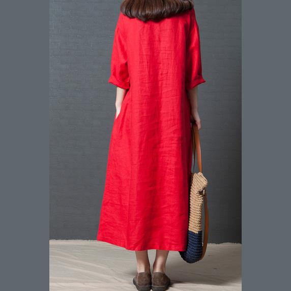 Style o neck linen outfit plus size Runway red Vestidos De Lino Dress sundress - Omychic