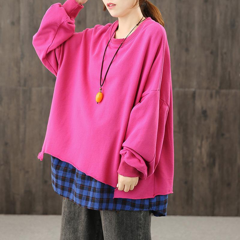 Style rose Tunic o neck patchwork fall shirt - Omychic