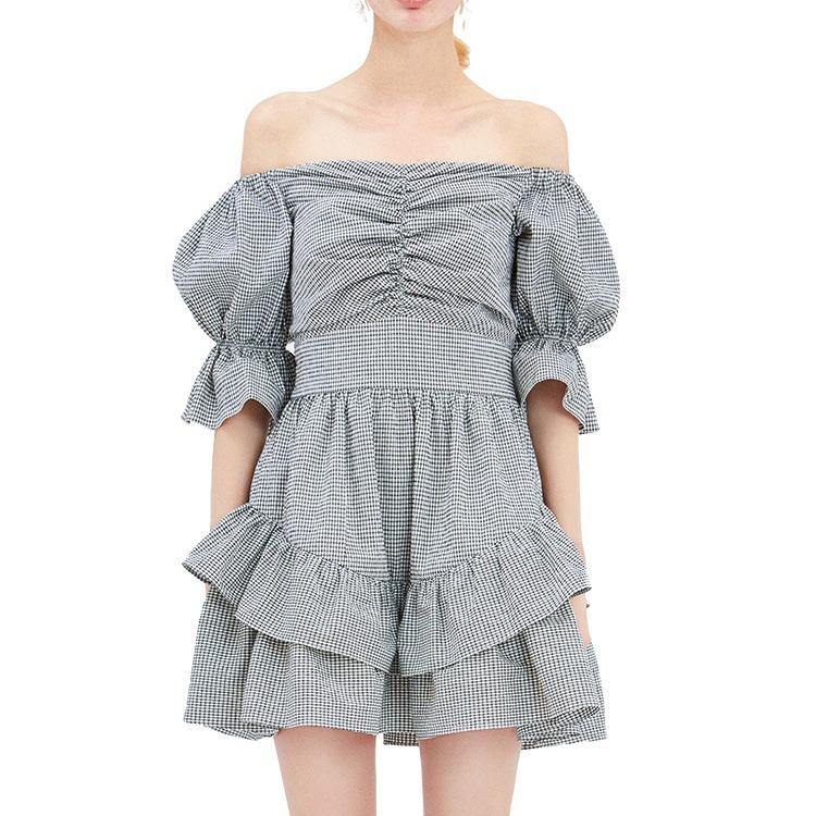 Style ruffles Cotton outfit Work Outfits Slash neck off the shoulder Dress summer - Omychic