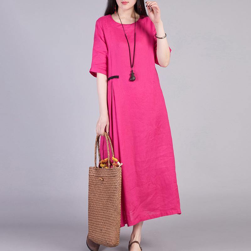 Style short sleeve linen dresses Tutorials rose Dresses summer - Omychic