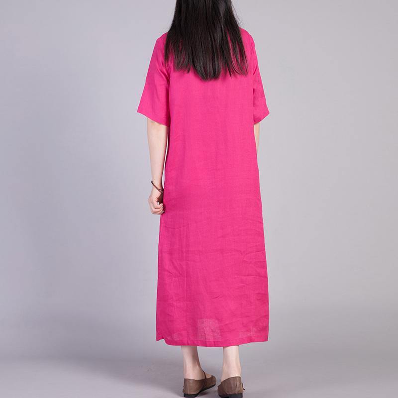 Style short sleeve linen dresses Tutorials rose Dresses summer - Omychic
