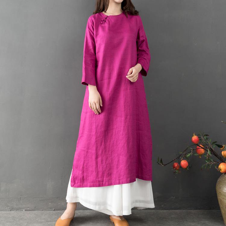 Style Side Open Linen Clothes Outfits Red Dresses - Omychic