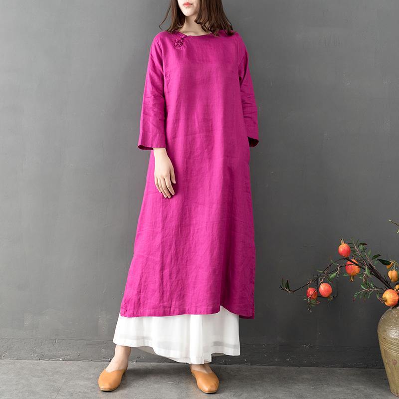 Style Side Open Linen Clothes Outfits Red Dresses - Omychic