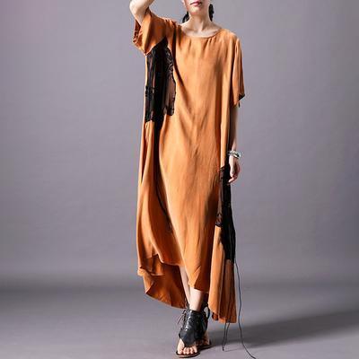 Style silk dresses Boho Vintage Embroidery Irregular Print Short Sleeve Dress - Omychic