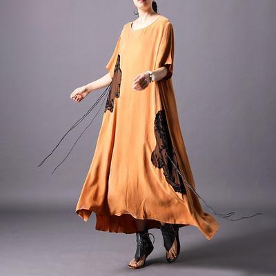 Style silk dresses Boho Vintage Embroidery Irregular Print Short Sleeve Dress - Omychic