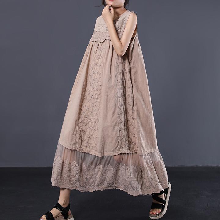 Style sleeveless cotton clothes For Women Wardrobes beige patchwork long Dress summer - Omychic