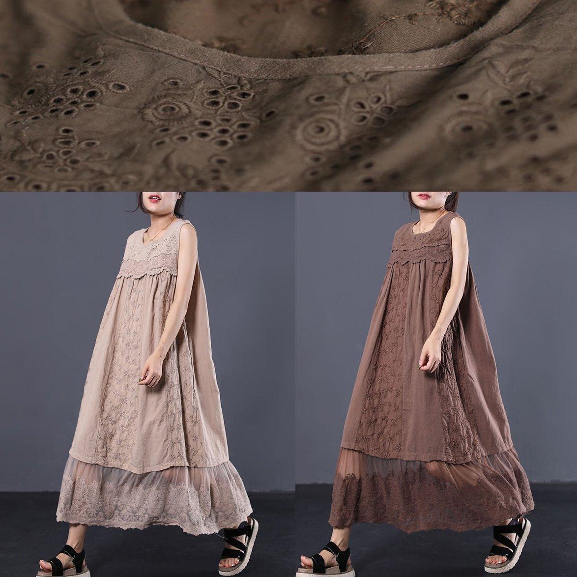 Style sleeveless cotton clothes For Women Wardrobes beige patchwork long Dress summer - Omychic