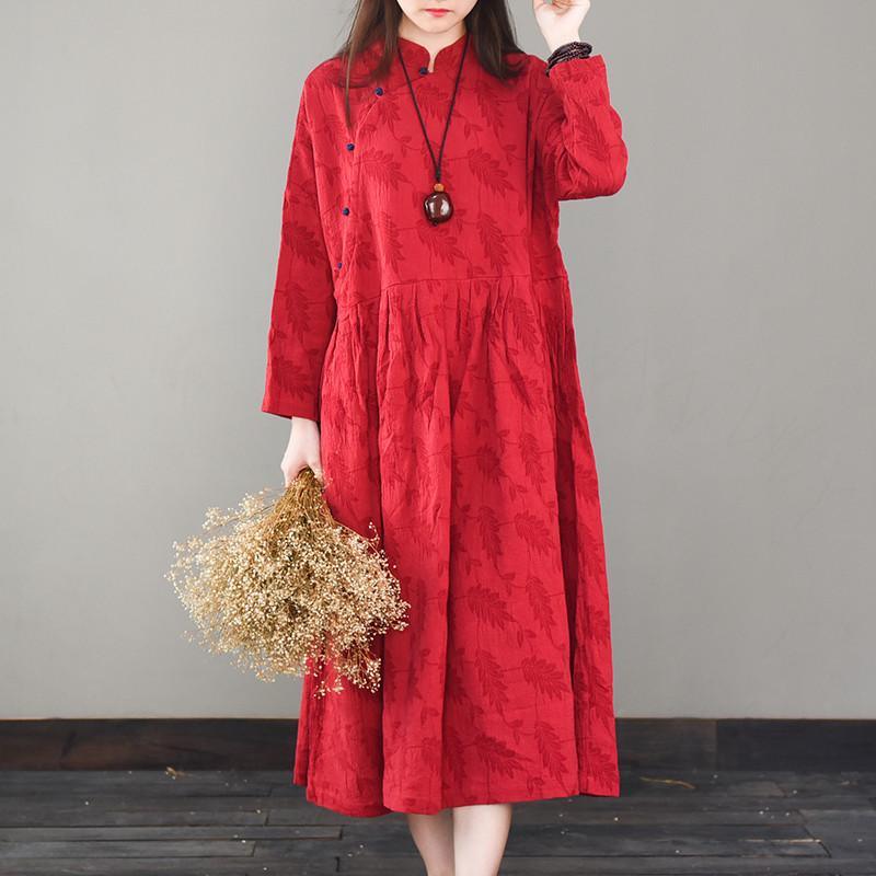 Style stand collar linen spring clothes For Women Fashion Ideas red Dresses - Omychic