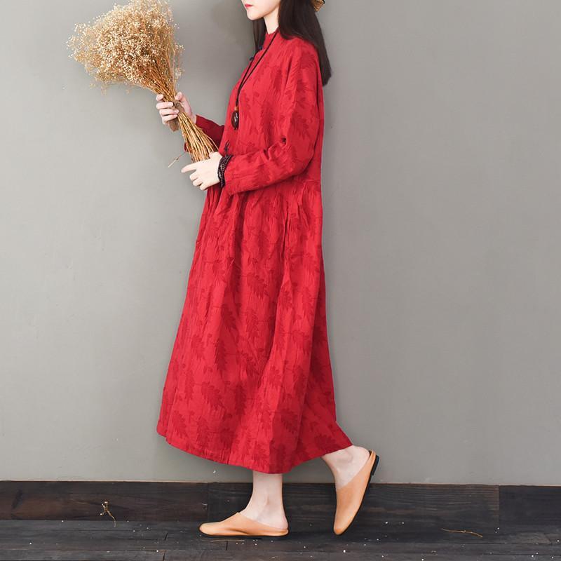 Style stand collar linen spring clothes For Women Fashion Ideas red Dresses - Omychic
