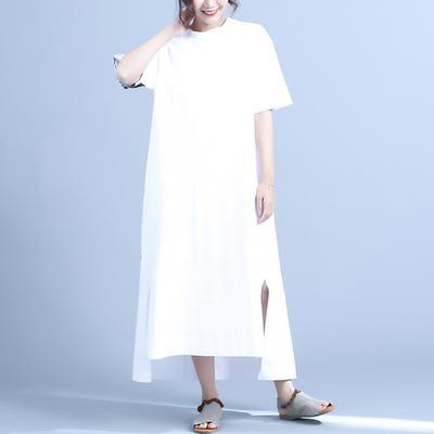 Style white clothes For Women side open Casual Summer Half Sleeve Letter Printed Dress - Omychic