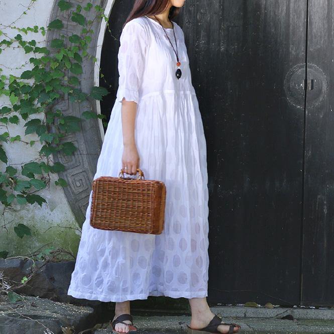 Style white dotted cotton clothes Women top quality Photography o neck half sleeve Maxi Summer Dress - Omychic