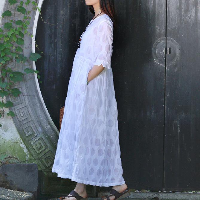 Style white dotted cotton clothes Women top quality Photography o neck half sleeve Maxi Summer Dress - Omychic