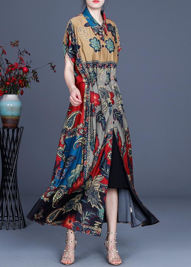 Stylish  Red Grey Print Summer Peter Pan Collar Cardigan Long - Omychic