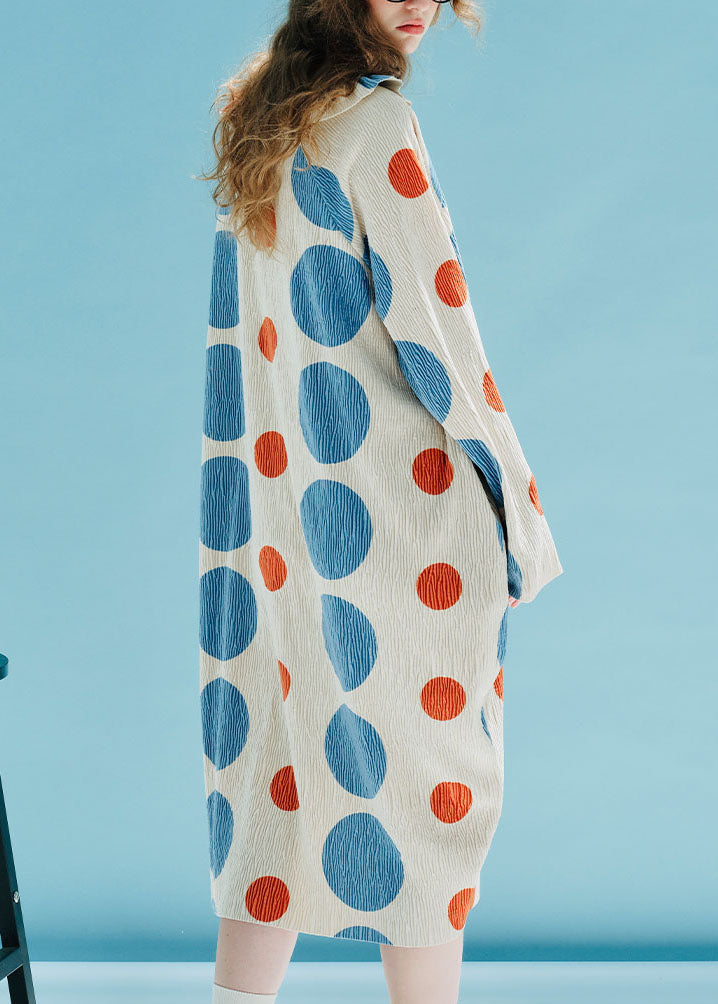 Stylish Apricot Dot Print Silk Velour Maxi Dress Fall