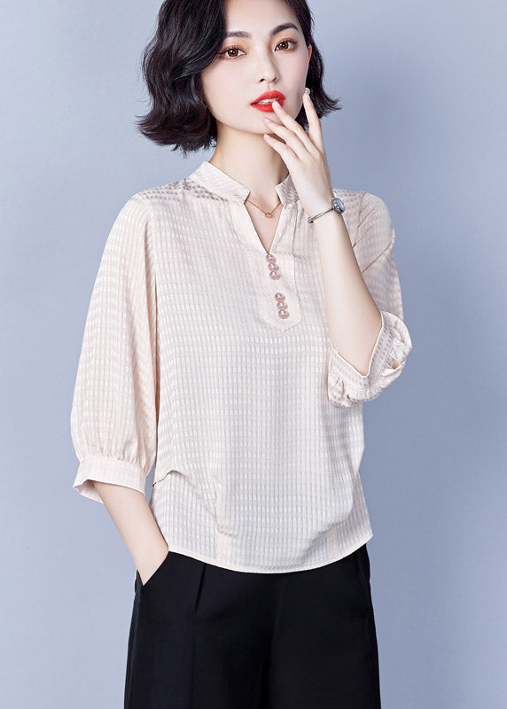 Stylish Apricot V Neck Chiffon Shirt Half Sleeve