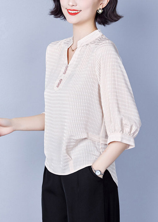 Stylish Apricot V Neck Chiffon Shirt Half Sleeve