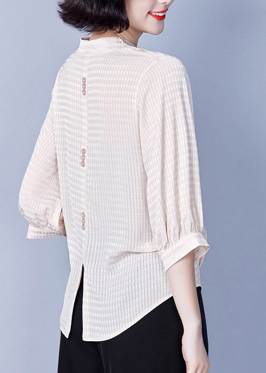 Stylish Apricot V Neck Chiffon Shirt Half Sleeve