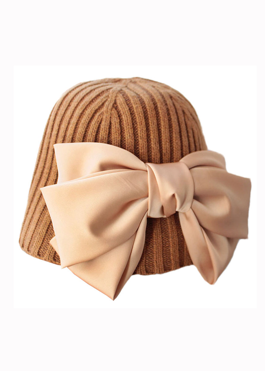 Stylish Beige Bow Patchwork Knit Bonnie Hat