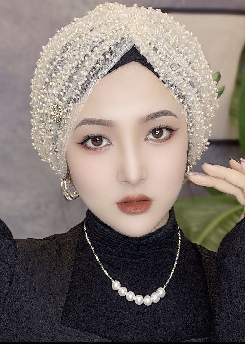 Stylish Beige NailBead Tulle Bonnie Hat - Omychic