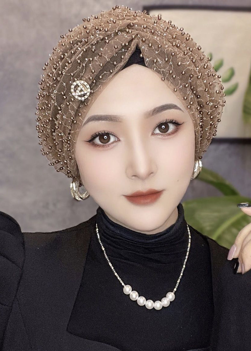 Stylish Beige NailBead Tulle Bonnie Hat - Omychic