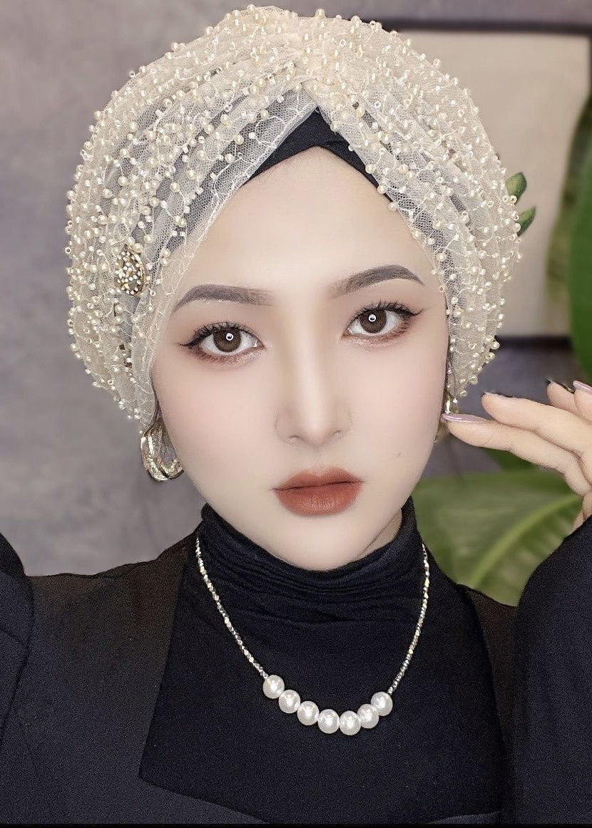 Stylish Beige NailBead Tulle Bonnie Hat - Omychic