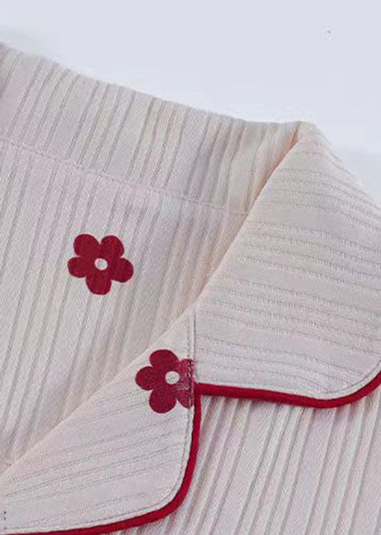 Stylish Beige Patchwork Floral Cotton Pajamas Women Sets Spring